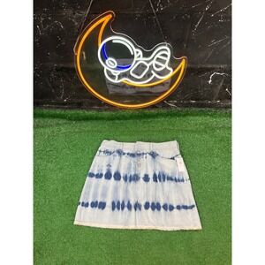 NWT Old Navy Denim Mini Skirt Blue‎ White Tie Dye Frayed Hem Button Womens XL